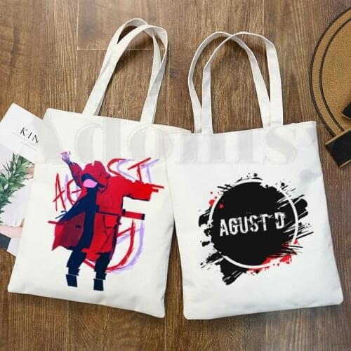 Agust D Fanart Art Print AgustD Hip Hop Hipster Cartoon Print Shopping Bags Girls Fashion Casual Pacakge Hand Bag eco tote
