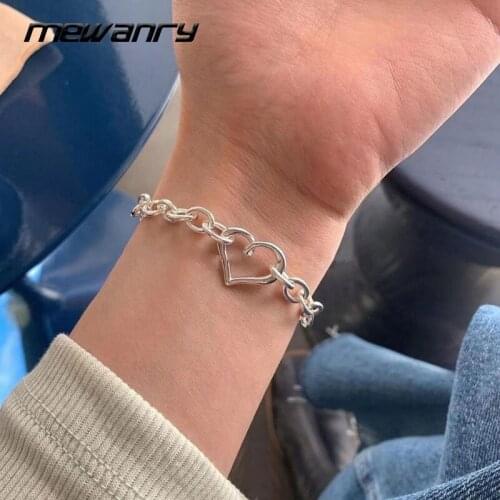 MEWANRY 925 Sterling Silver Bracelets for Women Girl Accessories Trendy Elegant Simple Hollow LOVE Heart Party Jewelry Wholesale