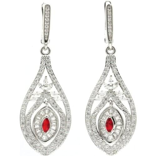 51x17mm Gorgeous Created Violet Tanzanite Red Blood Ruby Bright Cubic ZirconGift For Womans Wedding Silver Earrings Daily Wear