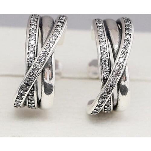 Original Entwined Circles Earring With Crystal For Women 925 Sterling Silver Earring Wedding Gift Europe Jewelry