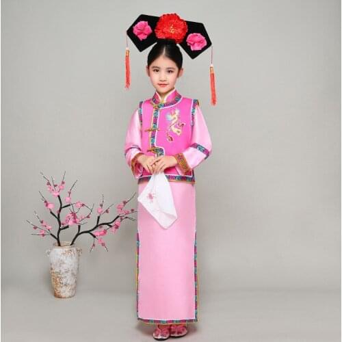 Girls Qing Dynasty Dramaturgic Dress Chinese Traditional Kids Ancient Infanta Costume Peri Theatrical Robe Dande Wear Cosplay