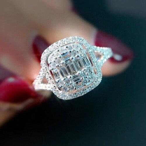 Hollow Square Splicing Zircon 925 Sterling Silver Zirconia Rings for Girls Women Wedding Engagement Fashion Accessories 2021