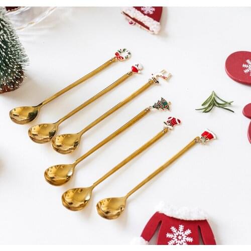 Gold/Silver Christmas Spoon Merry Christmas Decor Home Santa Claus Xmas Gifts Noel Navidad Christmas Ornaments Happy New Year