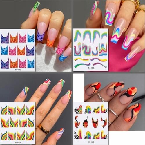 12 patterns Nail Art Slider Decals Marble Lines Transfer Stickers Rainbow Water Decals Tattoo Sliders For Nails Manicure Art