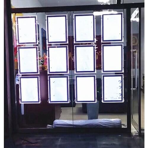 12PCS A3 Vertical Illuminated Acrylic Panels LED Crystal Llight Sign Advertising Display Light Box for Real Estate Agency Window