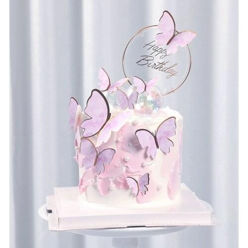2021 Ins New Butterfly Cake Topper Wedding Pink Purple Birthday Cupcake Topper For Birthday Party Cake Decorations Baby Shower