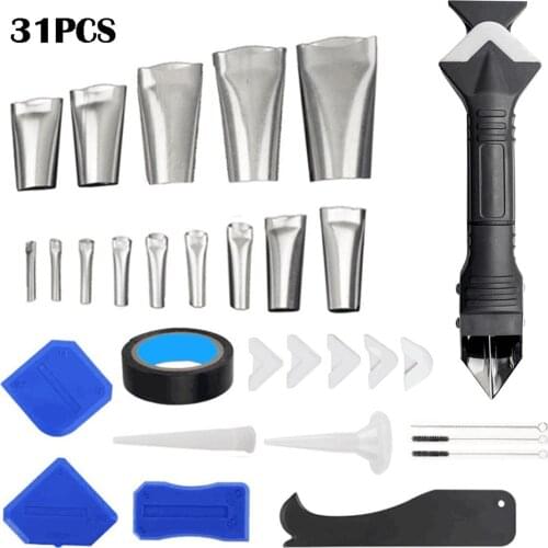 31 Pieces Caulking Tool Set Spatula Yin And Yang Scraper Brush Tool Set Tape Caulking Nozzle Plastic Stainless Steel Suit