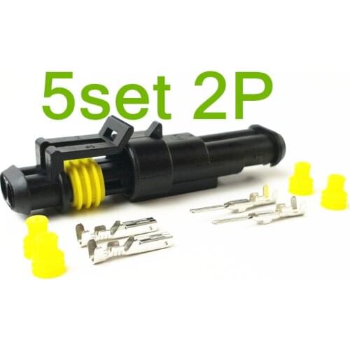 5 Set 2 Pin Female Male Way AMP Super Seal Waterproof Electrical Wire Connector Plug For Car