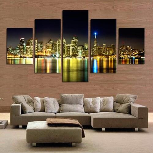 5 Piece The City Night View Modern Home Wall Decor Canvas Picture Art Print Painting Unframed
