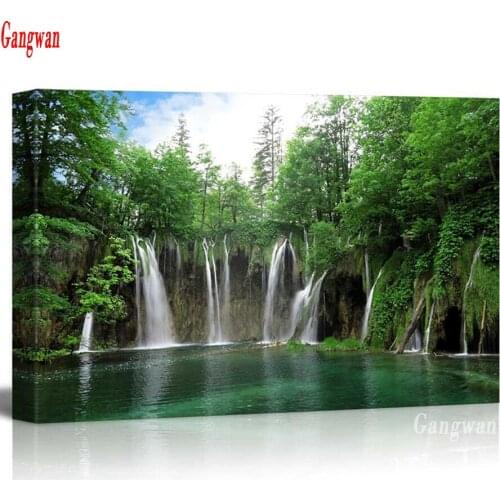 5D Diy Diamond Painting,Waterfall In National ParkFull square round mosaic 1 pcs picture of Rhinestone,Europe decor natural tree