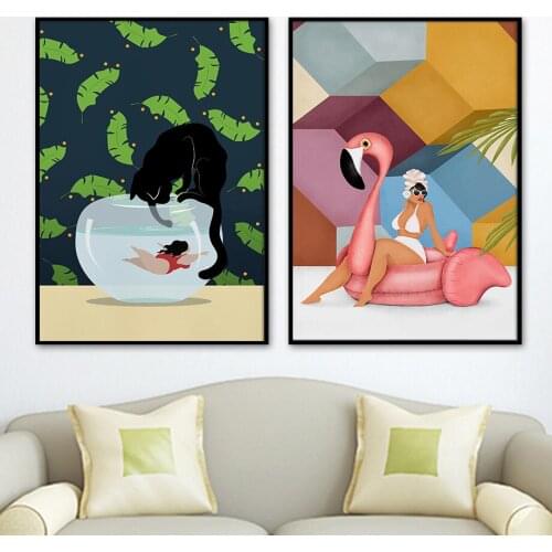 Girl Abstract Wine Glass Summer Vintage Wall Art Canvas Painting Nordic Posters And Prints Wall Pictures For Living Room Decor