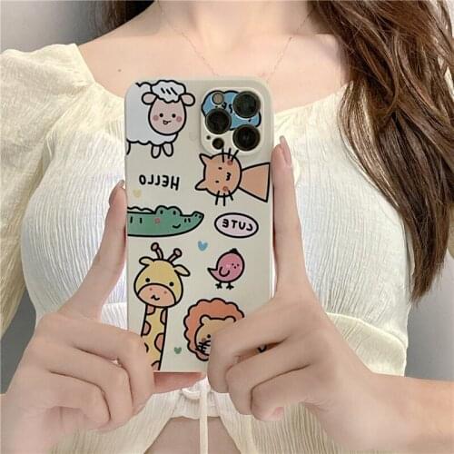 Painting animals cases for iPhone 11 12 Pro Max silicone phone cover for iphone Xr x xs 7 8 Plus 12 mini cute candy frame coque