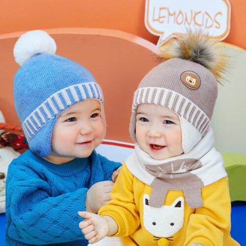 Baby Ear Hat With Scarf Sets Newborn and Kids Winter Beanie Warm Caps Set Soft Hat Girls Boys Bonnet Winter Infant Warm Hat Sets