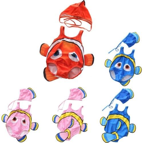 Childrens infant toddler swimwear baby boys and girls' one piece swimsuit quick drying ugly fish beach wear with hat YZ20039