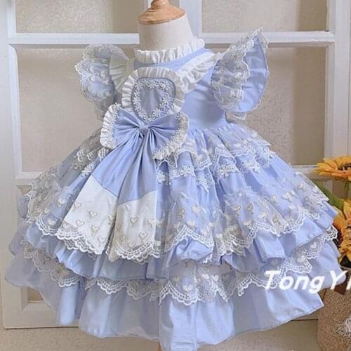 Spanish Baby girl summer Lolita Princess Children Birthday Party Ball Gown Lace Bow Stitching Cute Dress