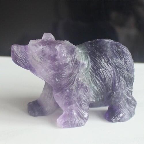 Hand carved gemstone natural fluorite crystal quartz bear figurine animal statue
