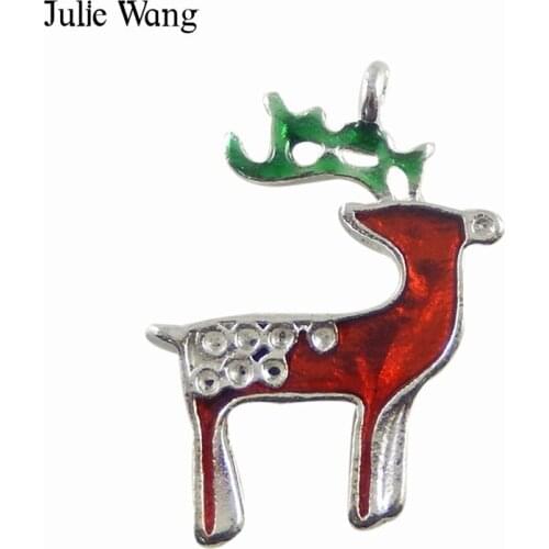 Julie Wang 1 Pack Enamel Christmas Deer Zinc Alloy Charms Necklace Pendants Handicrafts DIY Jewelry Making Accessory