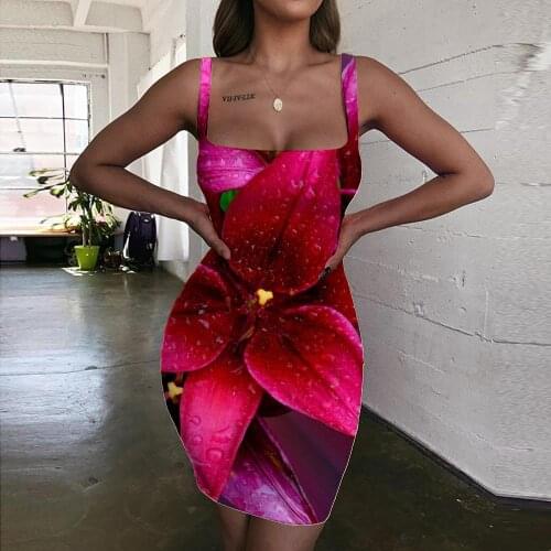 Giyu Brand Flowers Dress Women Red 3d Print Plant Sundress Psychedelic Bodycon Dress Womens Clothing Summer Vintage Beach