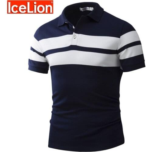 IceLion 2021 Summer New mans T-shirt Short Sleeve Wide Stripes Fitness Workout Tops Men Turn-down Collar Fashion Solid t shirt