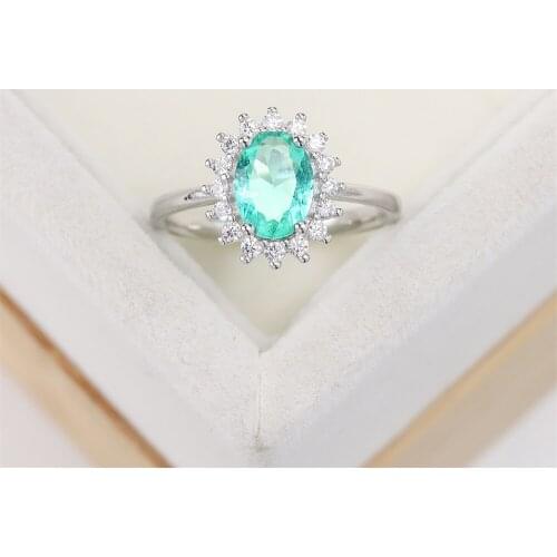 Best selling European and American S925 silver wedding ring sunflower round zircon lady light blue crystal jewelry lady gift