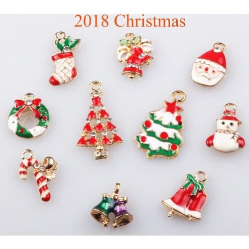 LKERAN 10pcs/lot Christmas buttons Alloy Enamel Charms Alloy Pendant fit for necklaces bracelets DIY Female Fashion Jewelry