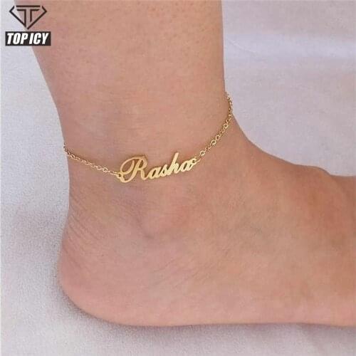 Top Icy Luxury Custom Name Anklet Plate Cut Fashion Personalized Letter Anklet Jewelry Set