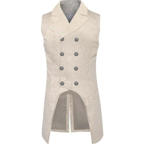 Gothic Steampunk Men Vest Tuxedo Jacquard Brocade Double Breasted Gown Mens Jacket Sleeveless