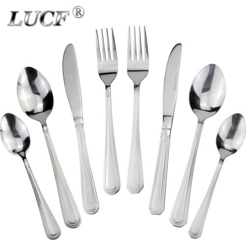LUCF Original Tradition Style Stainless Steel Western Cutlery Set Mirror Polish Metal Dinnerware Utensil for Kitchen Restaurant