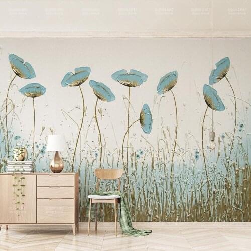 European Style Peppermint Green Flower Wall Paper Mural for Living Room Bedroom Home Wall Decor Custom Size Floral Murals 3D