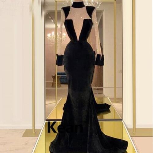 Real Photo Black Evening Dress Applique Full Sleeves Special Occasion robe soiree Islamic Dubai Kaftan Saudi Arabic Prom Gown