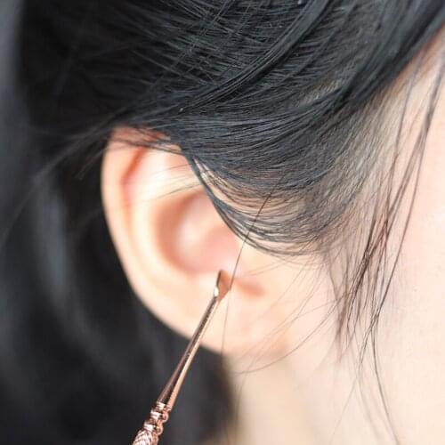 One rose gold double head stainless steel ear picking spoon ear wax remover ear with multifunctional portable tool ear tag