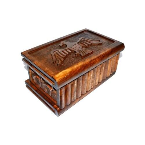 Eagle Figured Walnut Carved Jewelry Box, Genuine Walnut Carving Art Hidden Locked Jewelry Box