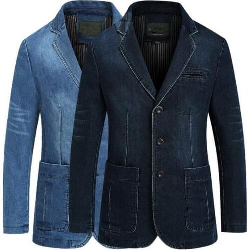 New Men Denim Blazer Men Fashion Cotton Vintage Suit Jacket Male Denim Jacket Men Denim Blazers