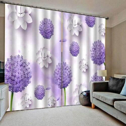 Purple Dandelion 3D Curtain Luxury Blackout Window Curtain Living Room Decoration curtains