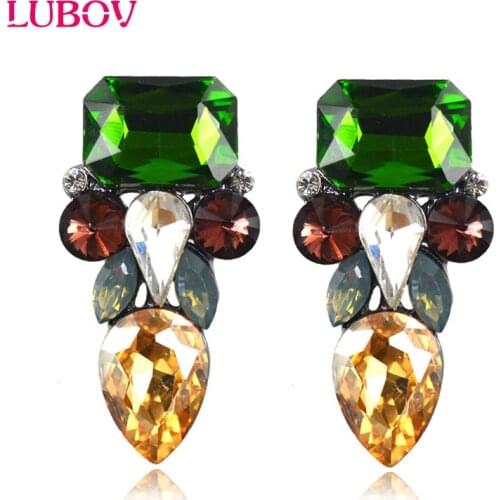 European American Style Multi Color Rhinestone Geometric Stud Earrings Unique Face Design Women Piercing Earrings Christmas Gift