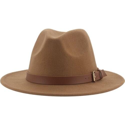 Fedora hats men women solid belt band classic dress women hats panamas wide brim black white camel outdoor wedding fedoras hat