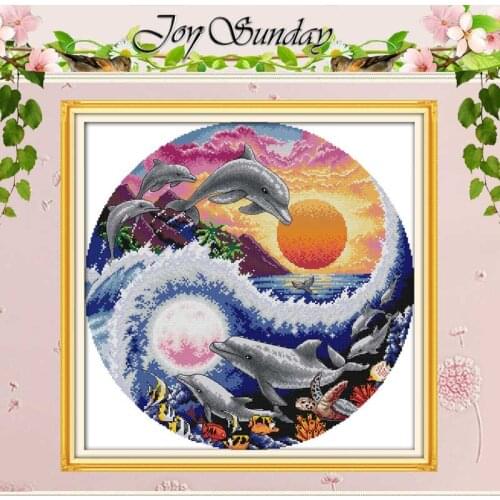 Sun, Moon and Dolphins Counted Cross Stitch 11CT 14CT Cross Stitch Sets Wholesale Animal Cross-stitch Kits Embroidery Needlework