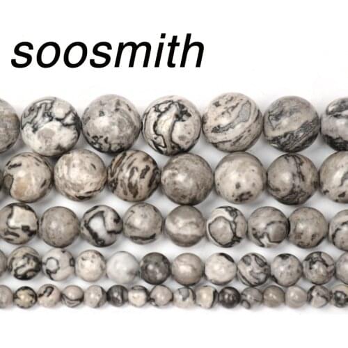 Soosmith 4 6 8 10 12mm Grey Map Stone Round Bead Ball Natural Stone Beads For Jewelry Making Bracelet Gift Diy Accessories