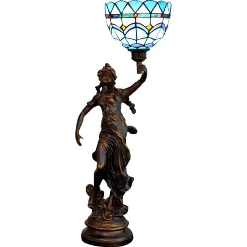Modern Mediterranean Blue girl angel goddess LED light Tiffany stained glass living room dining room bedroom bedside table lamp