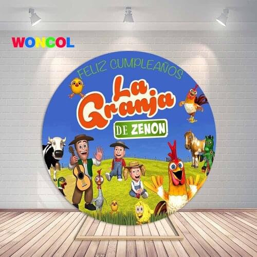 Woncol La Granja De Zenón Circle Photography Backdrop Boys Birthday Photo Background Blue Cat Car Round Vinyl Photo Booth Props