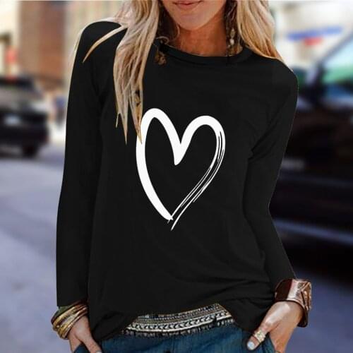 Womens Winter Tshirt Casual Print Shirts O-neck Long Sleeve Top Loose T-shirt 3xl Basic Clothing Camisas De Moda Mujer 2021