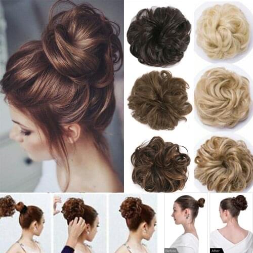 1pcs Messy Bun Hair Extension Wavy Curly Messy Donut Tweezer Wig Hair Bun Extension for Womens Ladies