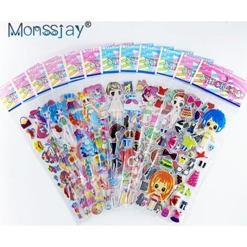 12 sheets cute dress up girl style 3D cartoon stickers Children classic toys DIY scrapbook sticker for girls gift