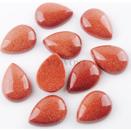18x25mm 10Pcs Golden Sand Teardrop Natural Gem stone CAB Cabochon Beads No Hole Jewelry Accessories Cabochon DIY Findings QU3228