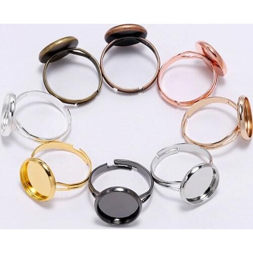 20pcs Adjustable Ring Blank Base Fit Bezel 10 12 14 16 18 20mm Glass Cabochons Cameo Settings Tray DIY Men Women Jewelry Making