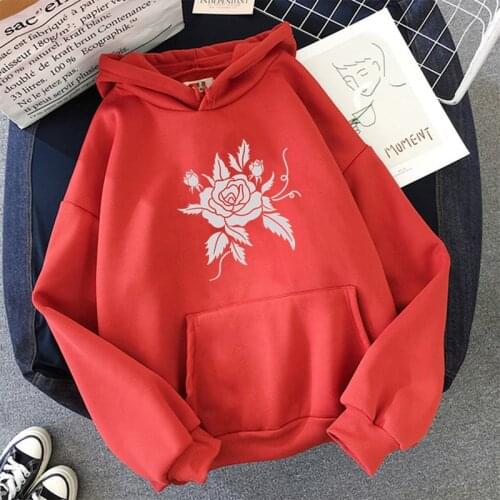 2020 Fashion Harajuku Winter Rose Hoodie Women Loose Korean Style Sweatshirt Autumn Streetwear Flower Printing Hoodies Pullovers
