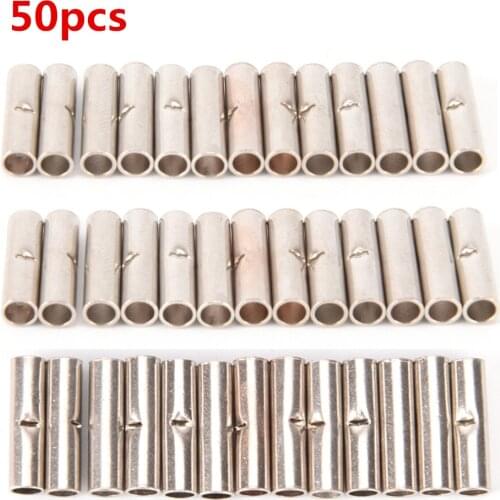 50PCS 14-16AWG Uninsulated Butt Connectors Crimp Terminals Non Insulated Crimping Tube DIY Electrical Wire Sleeve Seamless