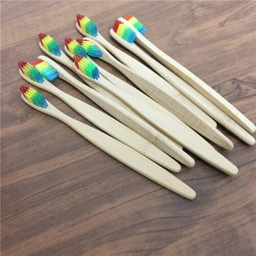 8pcs Environmental Bamboo Charcoal rainbow Toothbrush For Oral Health Low Carbon Soft Bristle Wood Handle Adult Toothbrush