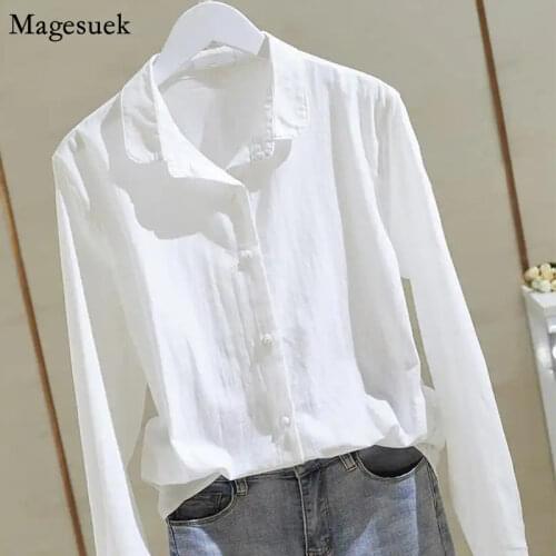 New Spring Plus Size White Women Blouse Femme Loose Turn-down Collar Harajuku Female Shirts Long Sleeve Solid Ladies Tops 12617