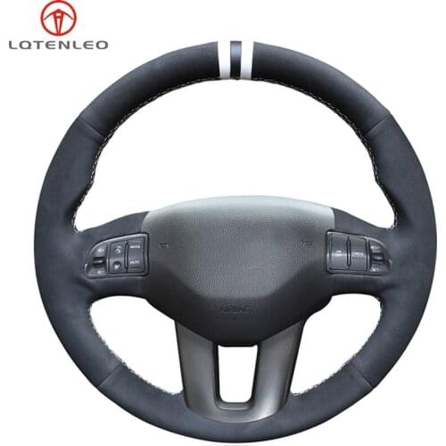 LQTENLEO Black Suede Hand-stitched Wrap Anti-slip Car Steering Wheel Cover For Kia Sportage 3 2010-2017 Ceed Cee'd 2009-2012